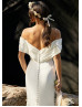 Off Shoulder Ivory Pleated Satin Latest Wedding Dress